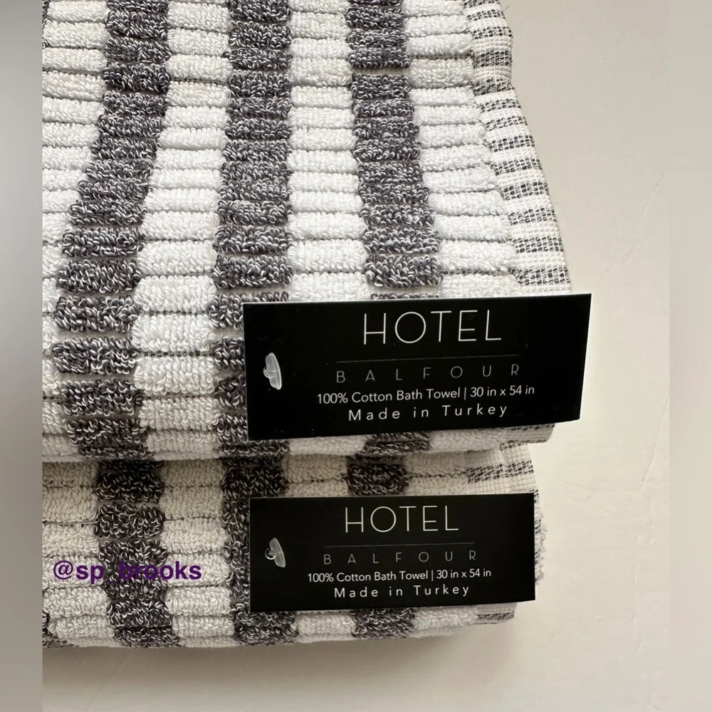 🎁6PC Hotel Balfour Bath Towel Set - Cotton Textured Off White and Heather Gray